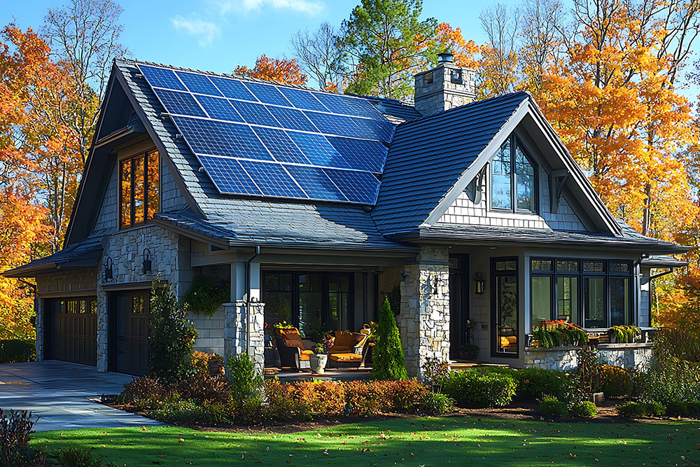 Autumn home solar panels energy